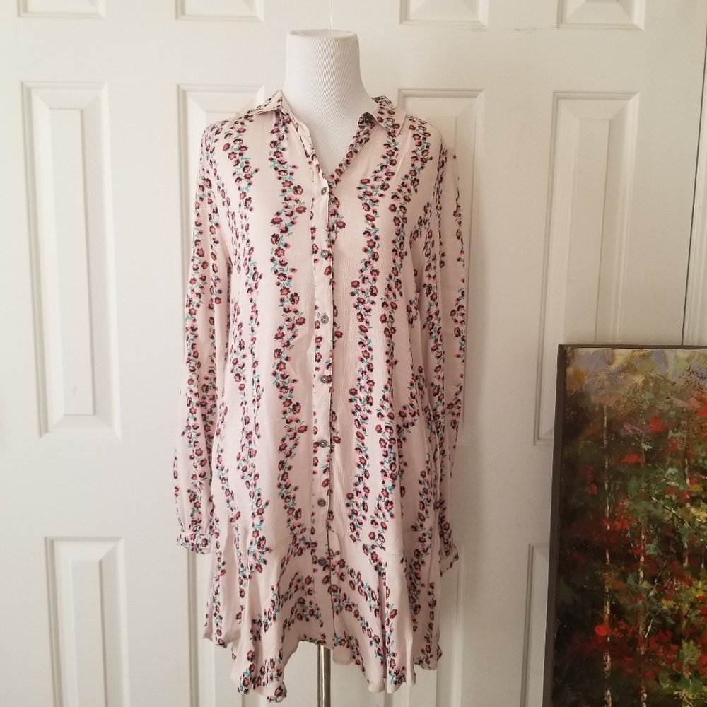 Free People Long Sleeve Floral Dress Shirt
